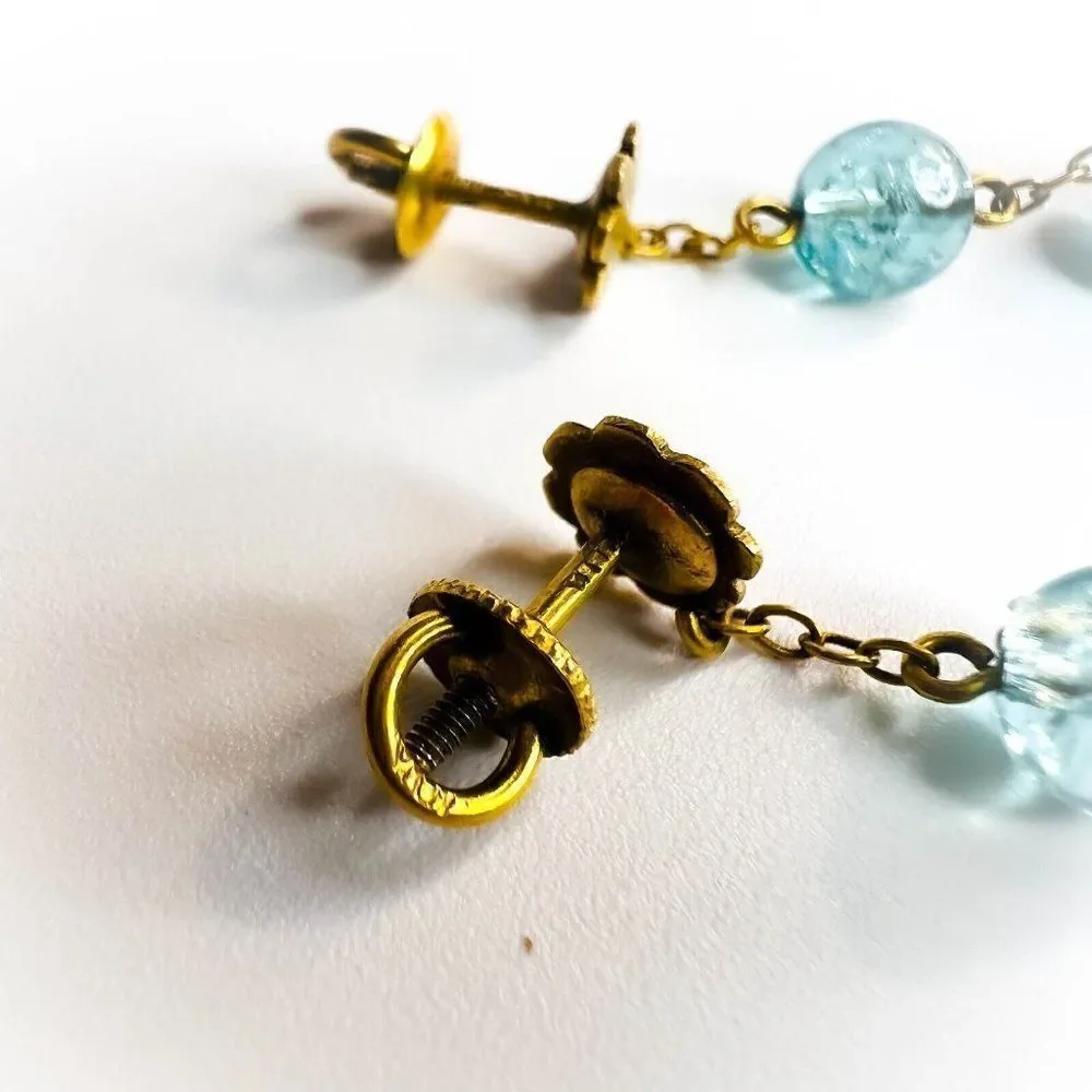ANTIQUE- 10k Gold Art Nouveau Earrings Victorian Screwback Earrings ca.1894-5.3g